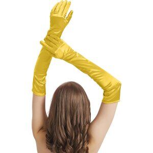 Women's Golden Yellow Imported Satin Elbow Length Halloween Cosplay Opera Gloves